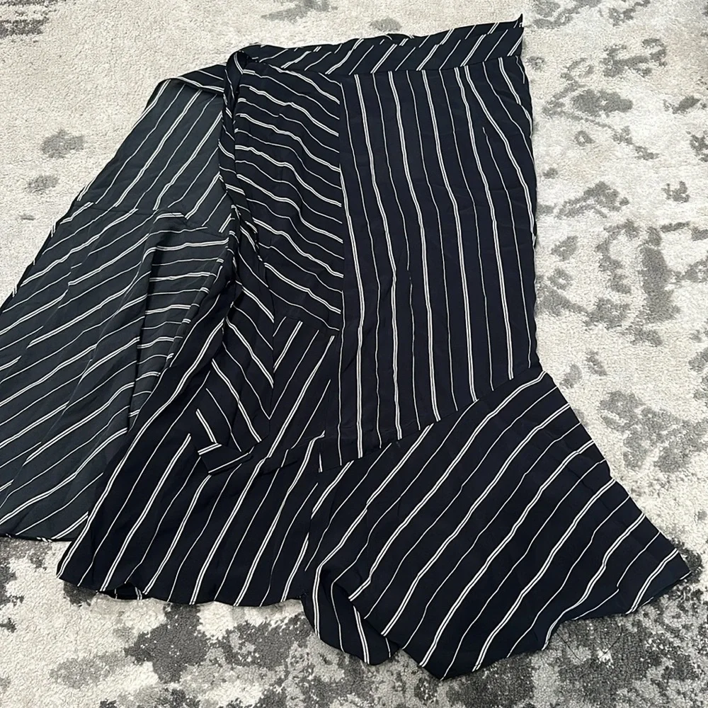 Joie navy blue and white stripped wrap around midi skirt